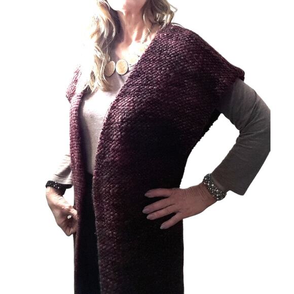 Alice + Olivia ALPACA WOOL Long Cardigan Sz S Red Merlot Maxi Sleeveless $440 - Picture 4 of 17